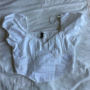 White Puff-Sleeve Crop Top - H&M